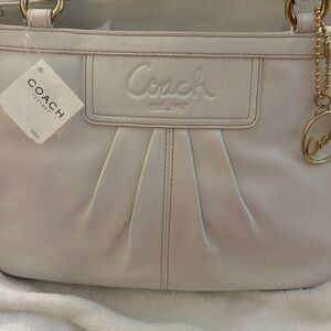 Coach White Leather Pleated Shoulder Bag with Gold Hardware